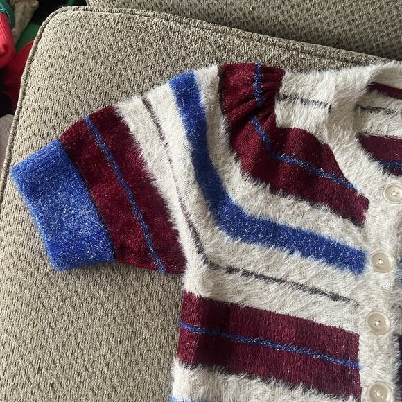 Maeve Anthropologie Short Sleeve Cardigan Sweater Womens LARGE Red Blue Sparkle - Picture 9 of 11